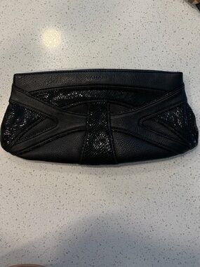 Tahari Leather Mixed Media Clutch